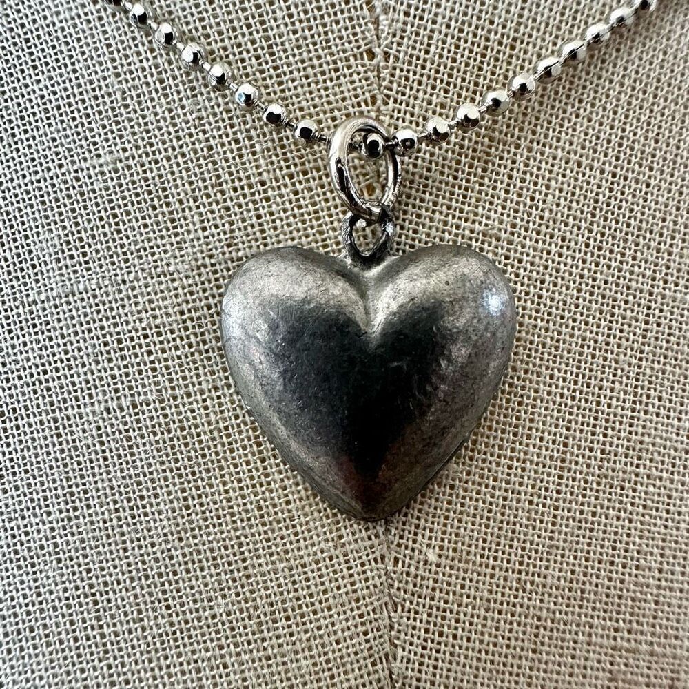 Chunky Pewter Heart Pendant Necklace - Reversible Design